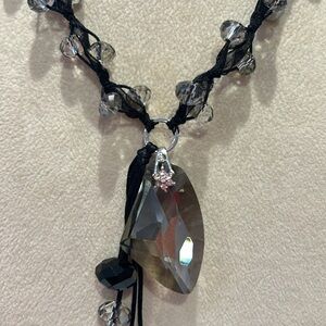 Black Diamond Crystal & Tulle Beaded Necklace-Adjustable-Boutique